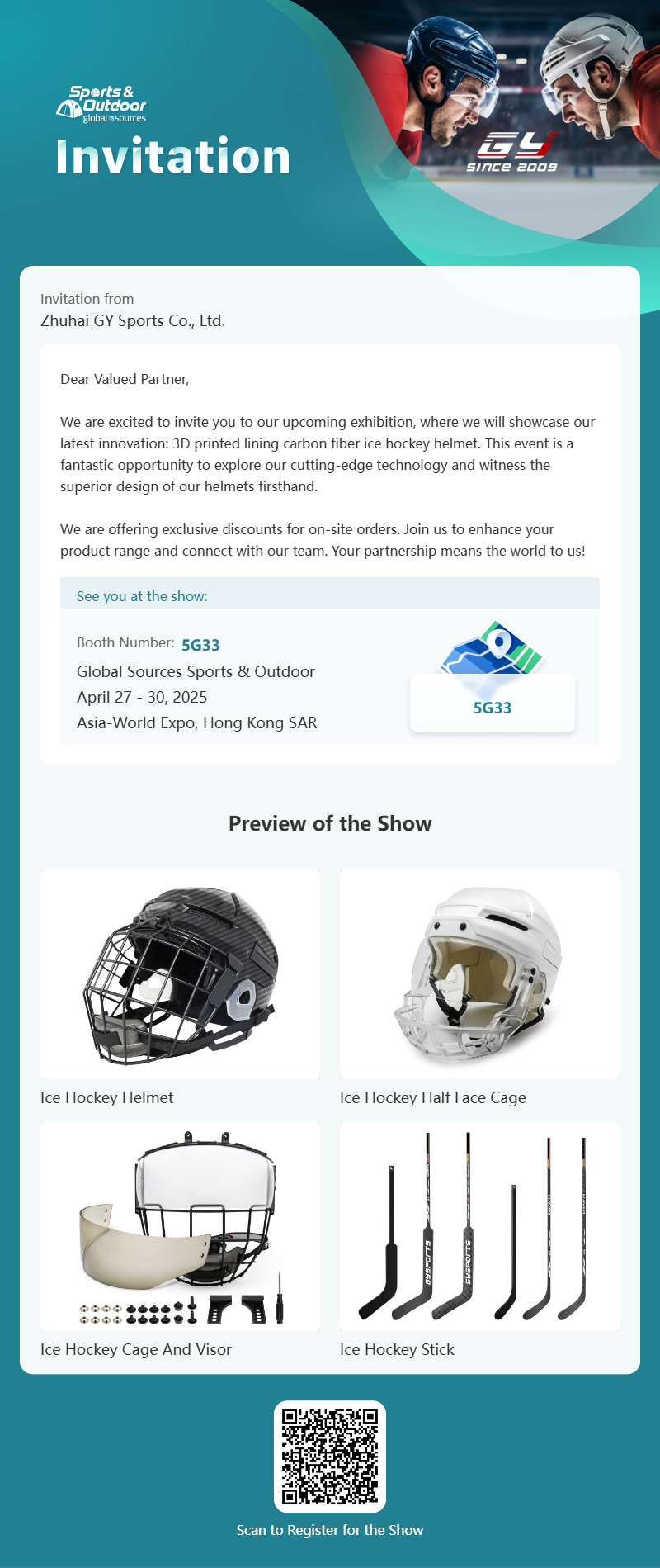 GY Global Sources Sports & Outdoor, 27-30 aprile 2025, Asia-World Expo, Hong Kong SAR, numero dello stand. 5G33