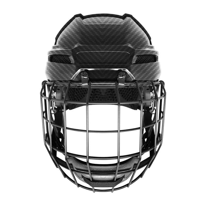 Casco da hockey su ghiaccio con fodera stampata in 3D in fibra di carbonio